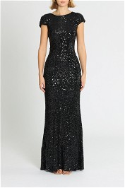 Badgley Mischka Sequin Cowl Back Gown Black 