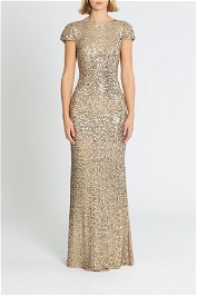 Badgley Mischka Sequin Cowl Back Gown Gold