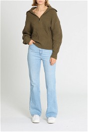 Bassike Chunky Ribbed Polo Knit Khaki