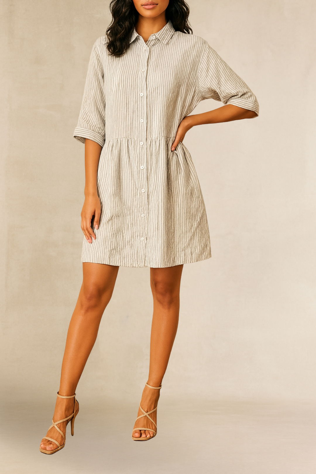 dress hire brunch academy women Dolly Linen Dress - Seasponge Stripe