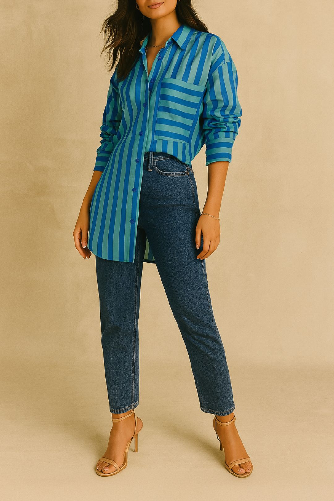 Dress hire brunch aston studio Buddy Shirt in Lapis Sea Stripe