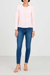 Dress hire brunch veronika maine Drapey Twill Tuck Neck Top in Pearl Pink