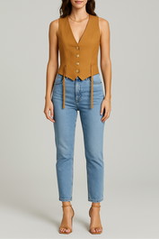 Dress hire casual CUE Twill Cotton Waistcoat in Toffee
