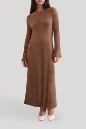 AERE Accordian Pleated Knit Dress - Truffle