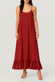 Dress Hire daytime event Karolina Silk Maxi  Bird + Knoll Red Sleeveless