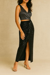 Dress Hire Evening event Nookie Front Split Black Sequin Skirt Floor length