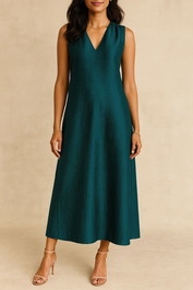 Dress Hire Evening Formal Veronika Maine V Neck Crepe Midi Dress in Emerald