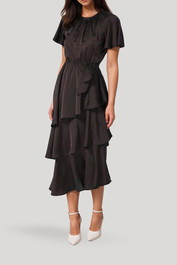 Dress Hire Evening Party Portmans  Petra Satin Midi Dress in Black