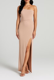 Dress Hire formal Nookie  Lust One Shoulder Gown - Nude Floor lenghth