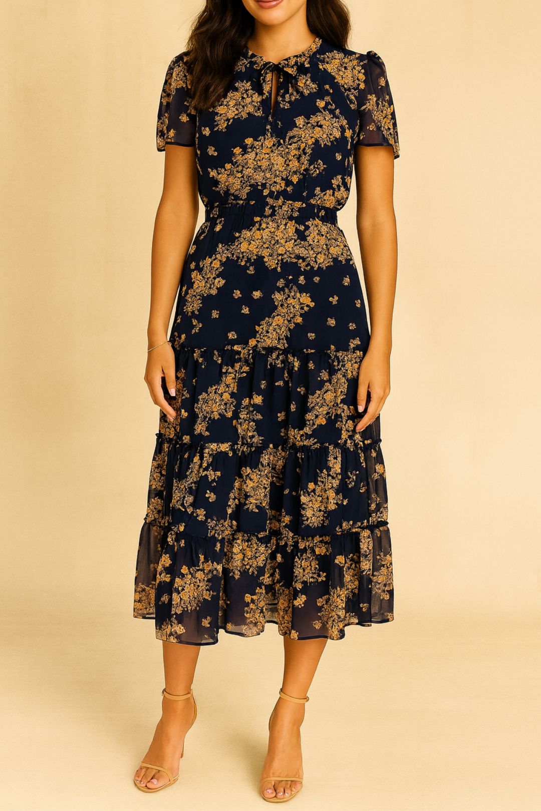 Dress Hire high tea Jacqui E Floral Print Midi Dress A-line