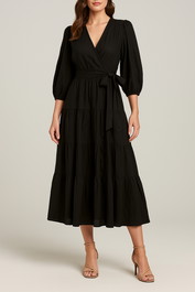 Dress Hire luncheon AERE Tiered Linen Midi Dress Black