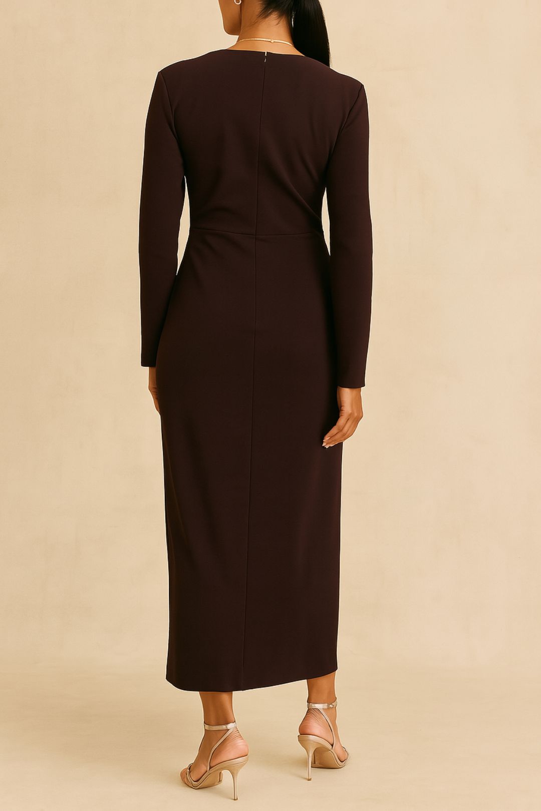 Dress Hire Luncheon CUE	Plum Drape Long Sleeve Midi Dress