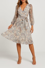 Dress Hire party Atmos & Here	Cleopatra Pleated Wrap Dress Print
