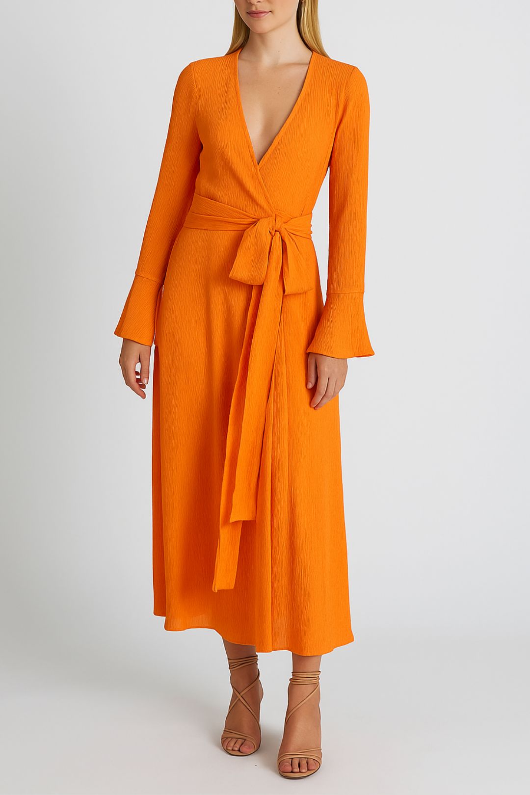 Dress Hire  wedding AERE Tie Waist Midi Dress in Orange Wrap