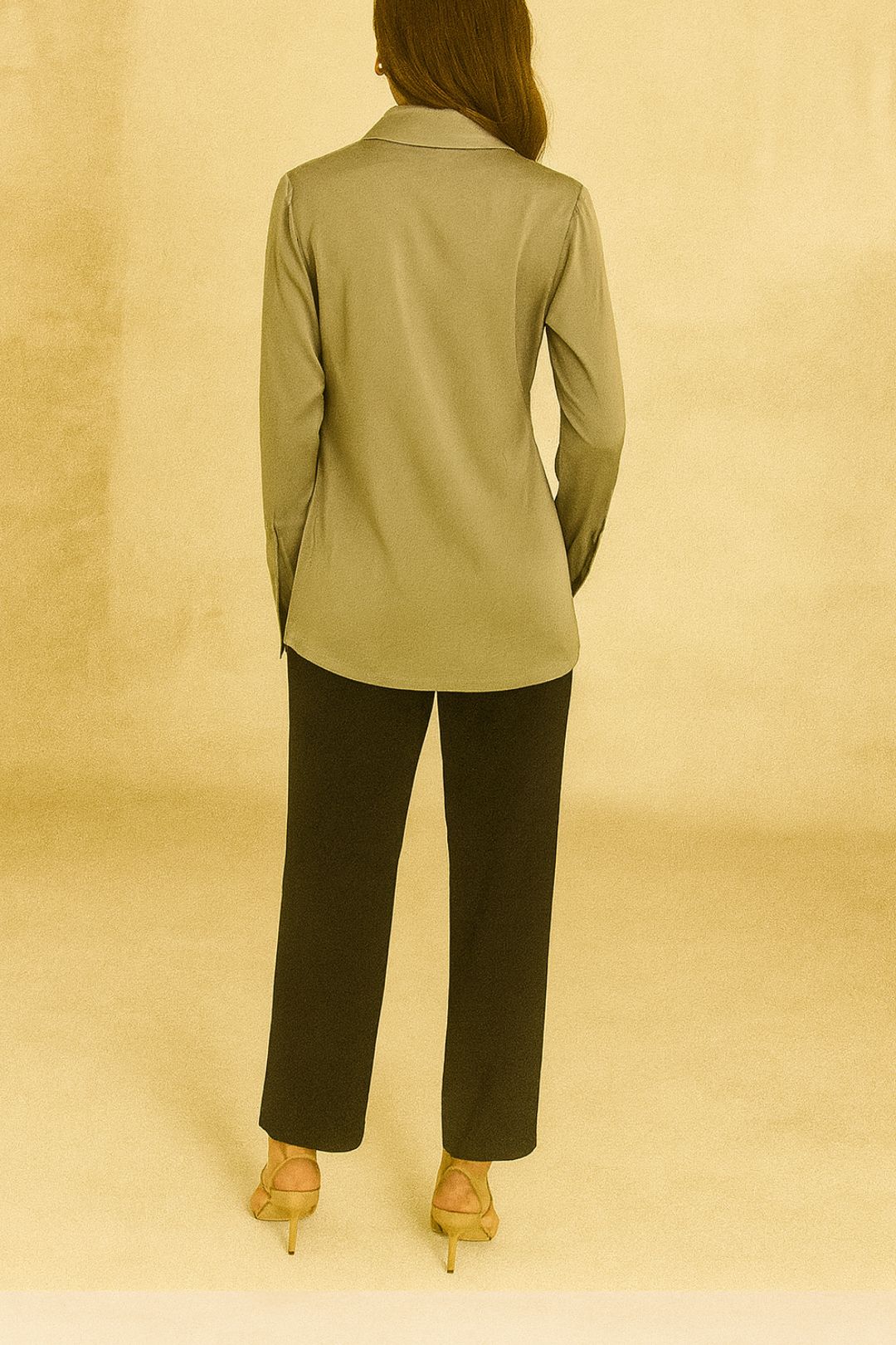 Dress Hire work function CUE Satin Classic Shirt in Sage LS