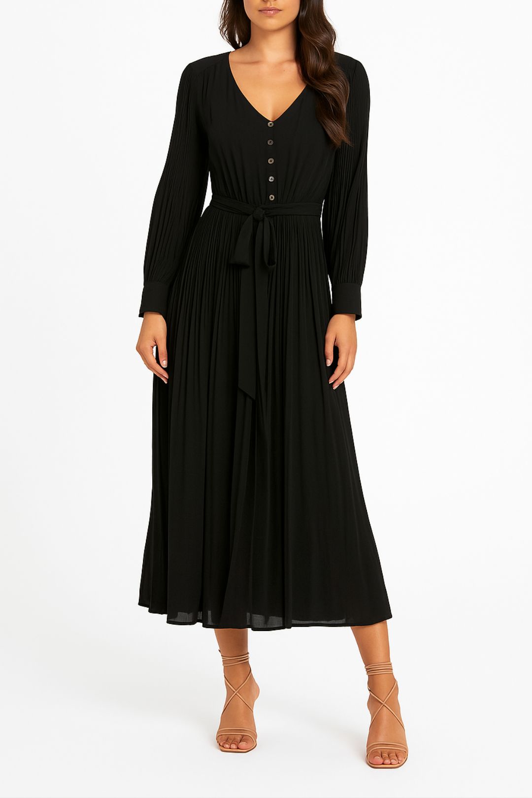 Dress Hire work function PORTMANS Pleated Button Up Midi Dress Black