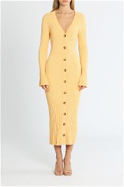 Ena Pelly Eve Rib Longsleeve Knit Midi Dress Apricot