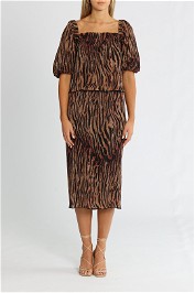 Ganni Tiger Pleat Dress Brown