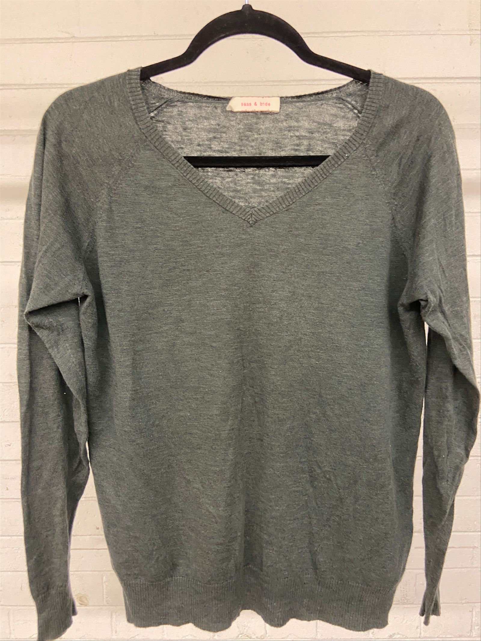 Sass and Bide Moda V Neck Knit Top in Grey