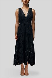 Black Eyelet Hi Lo Midi Dress