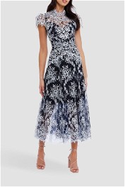 Moss and Spy Natalie Dress Midnight White midi
