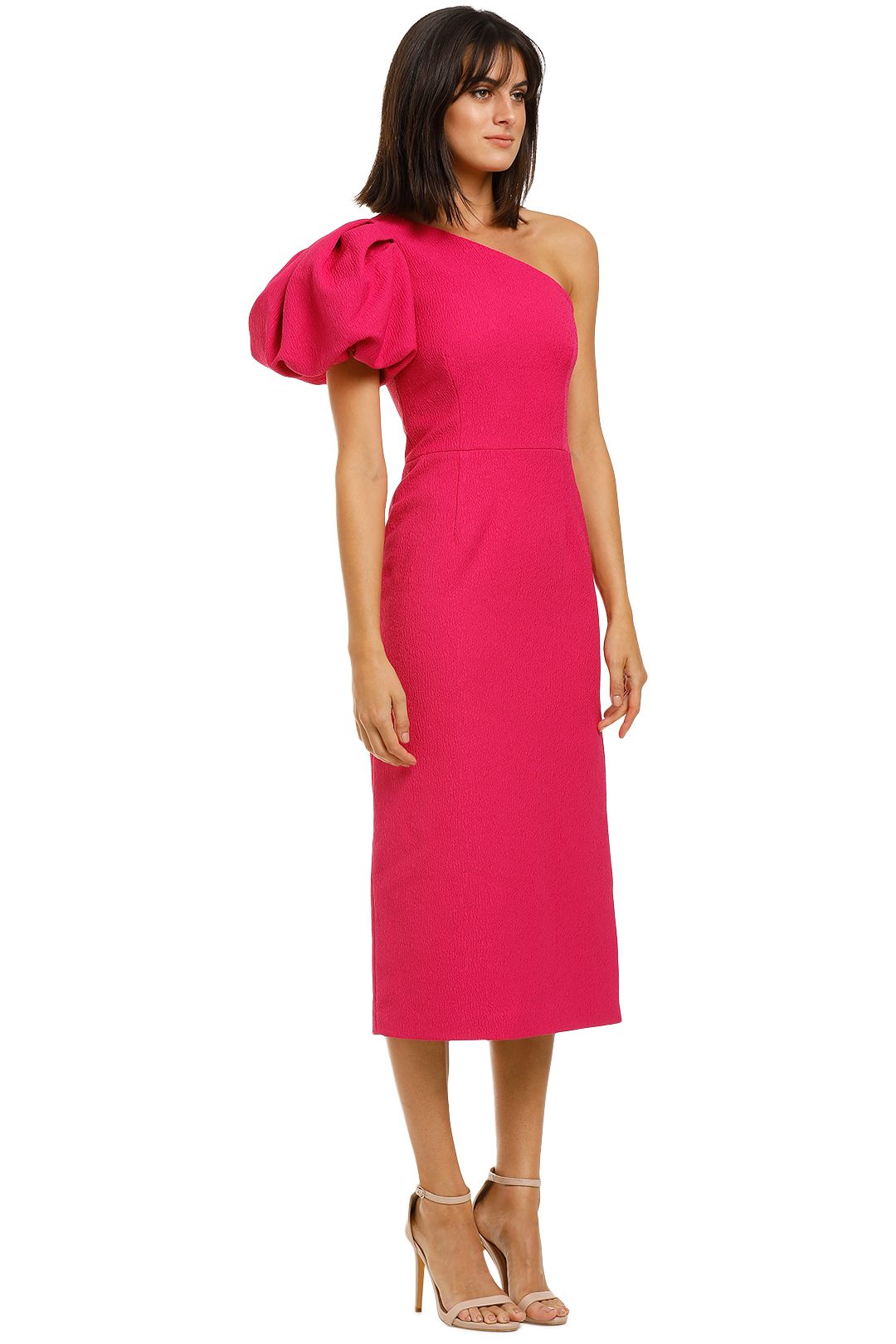 Rebecca-Vallance-Natalia-One-Sleeve-Midi-Dress-Magenta-Side