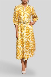 Dress Hire Races GDS Ada Midi Linen Dress in Mustard