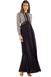 Self Portrait - Guipure Maxi Dress with Waist Cutout - Black White - Front