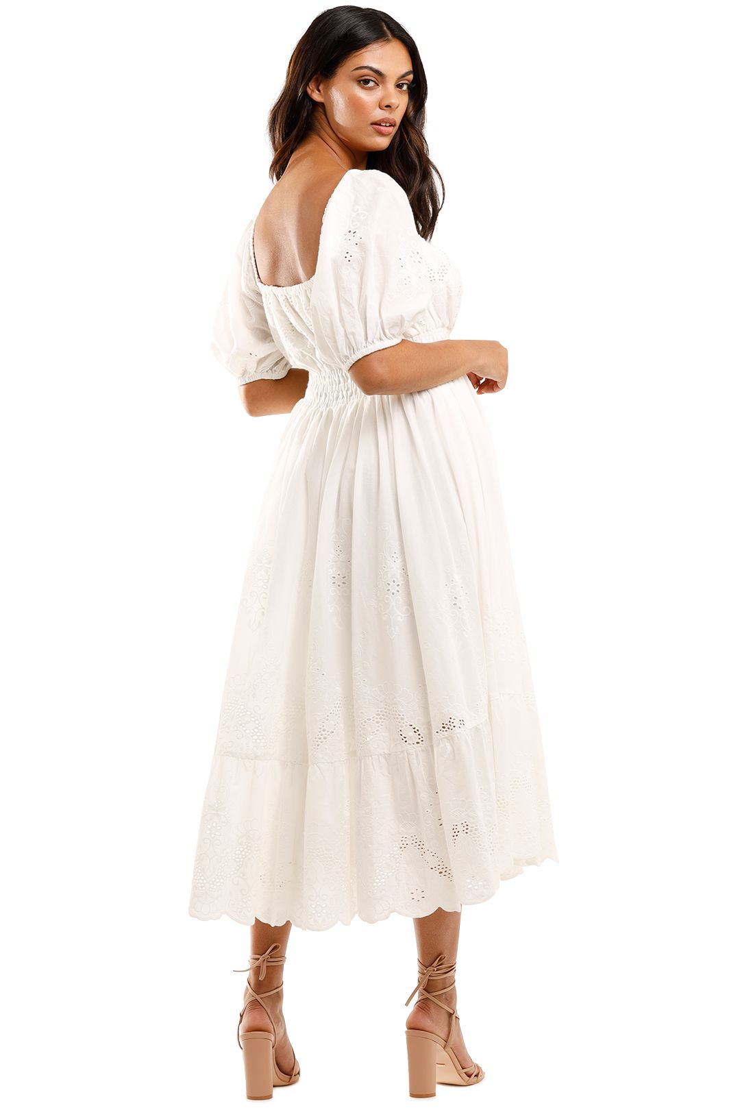 Spell Capulet Broderie Anglaise Soiree Dress White Off Shoulder Neckline
