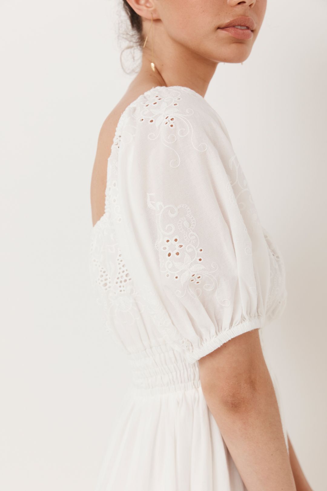 Spell Capulet Broderie Anglaise Soiree Dress White Short Sleeve