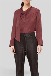 Veronika Maine Crushed Acetate Cowl Tie Neck Top in Brown