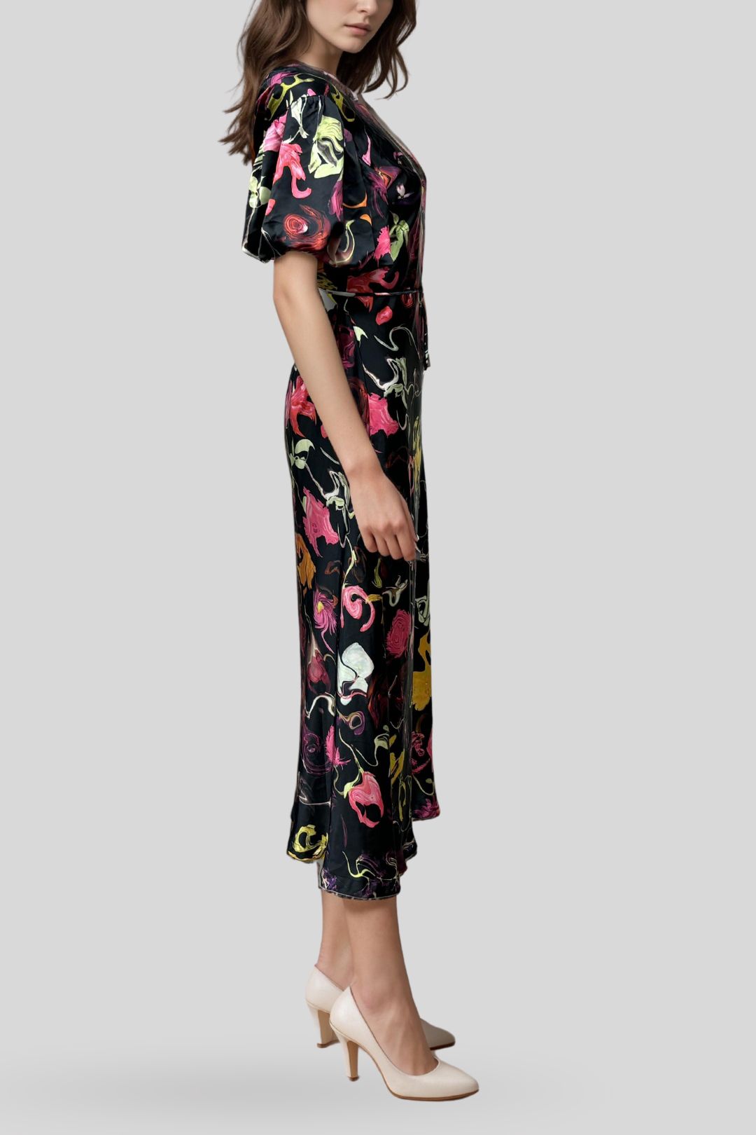 Y.A.S Vintage Print Black Dress Cutout Back