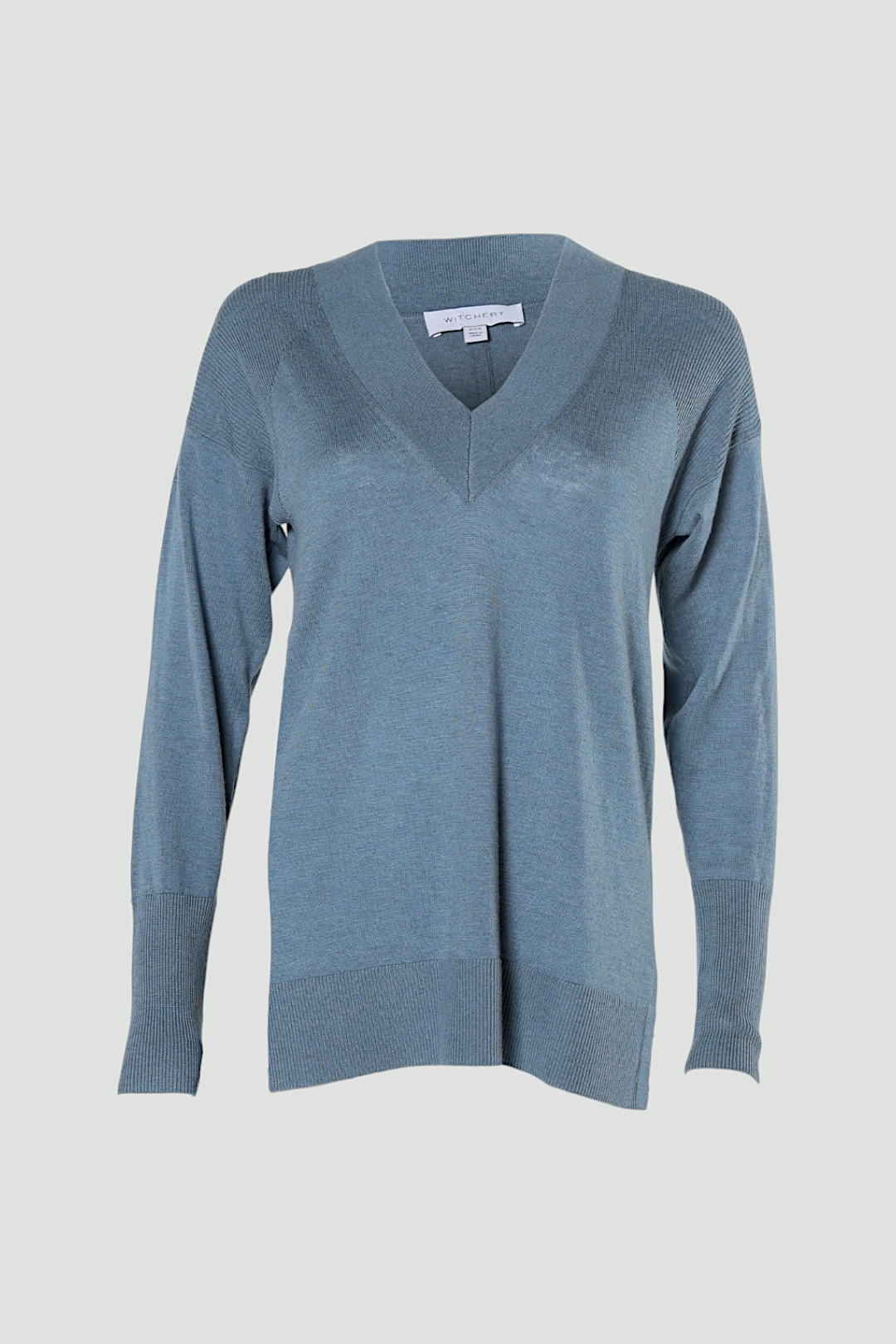 Witchery V Neck Rib Knit Sweater in Blue
